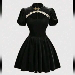Red Cheongsam Collar Bubble Dress, Puff Sleeves, Palace, New Chinese Style,